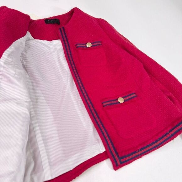 Talbot's Jacket Women 10 Petite Red Tweed Gold Button Fringe New Classic Elegant - Picture 6 of 10